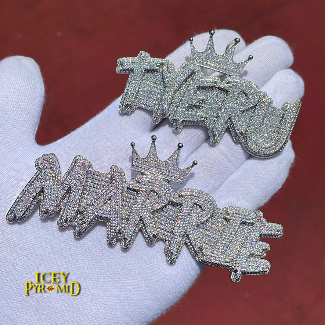 White Gold Edition Crown Bail Rapper Iced Out Personalized Custom Name Necklace Pendant