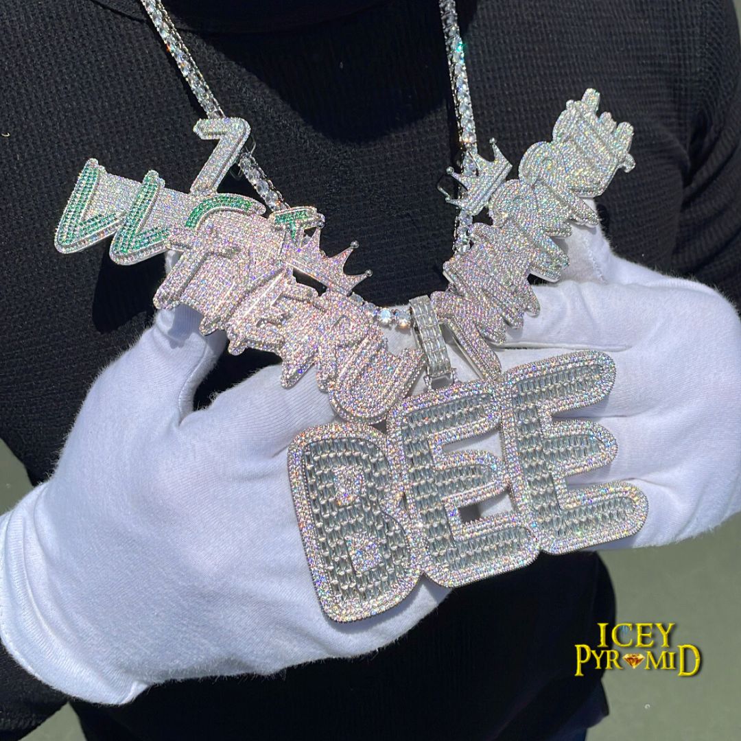 Big Baguette Iced Out Personalized Custom Name Necklace Pendant