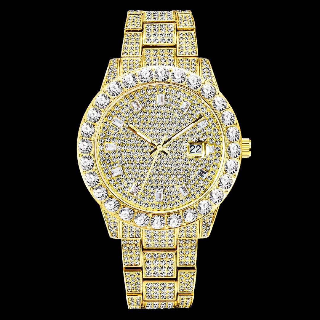 Double Diamond Baguette Numerals Iced Out Diamond Watch
