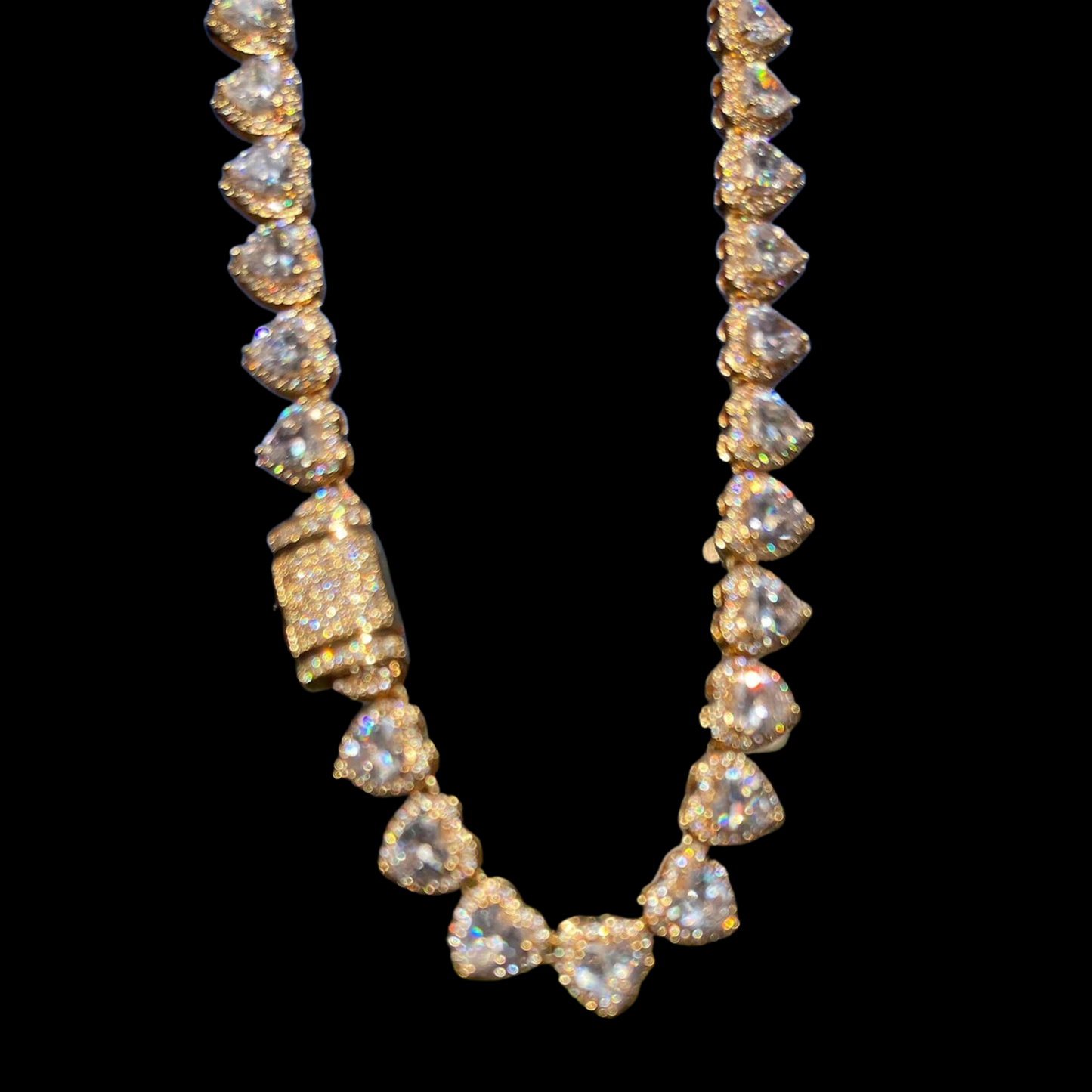 10MM Heart Shaped Clustered Iced Out Diamond Necklace Chain