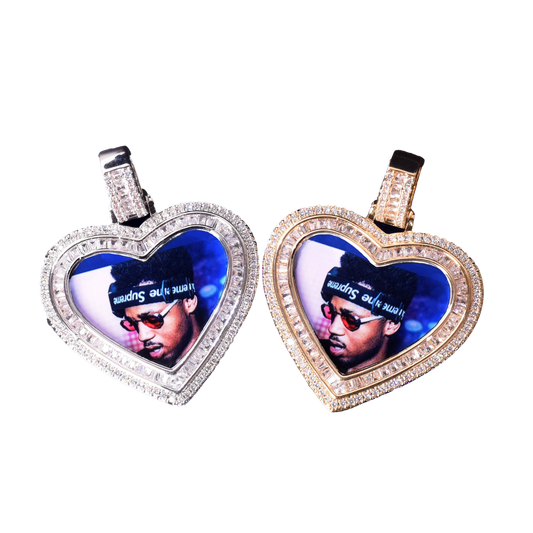Heart Baguette Custom Photo Picture Pendant Necklace