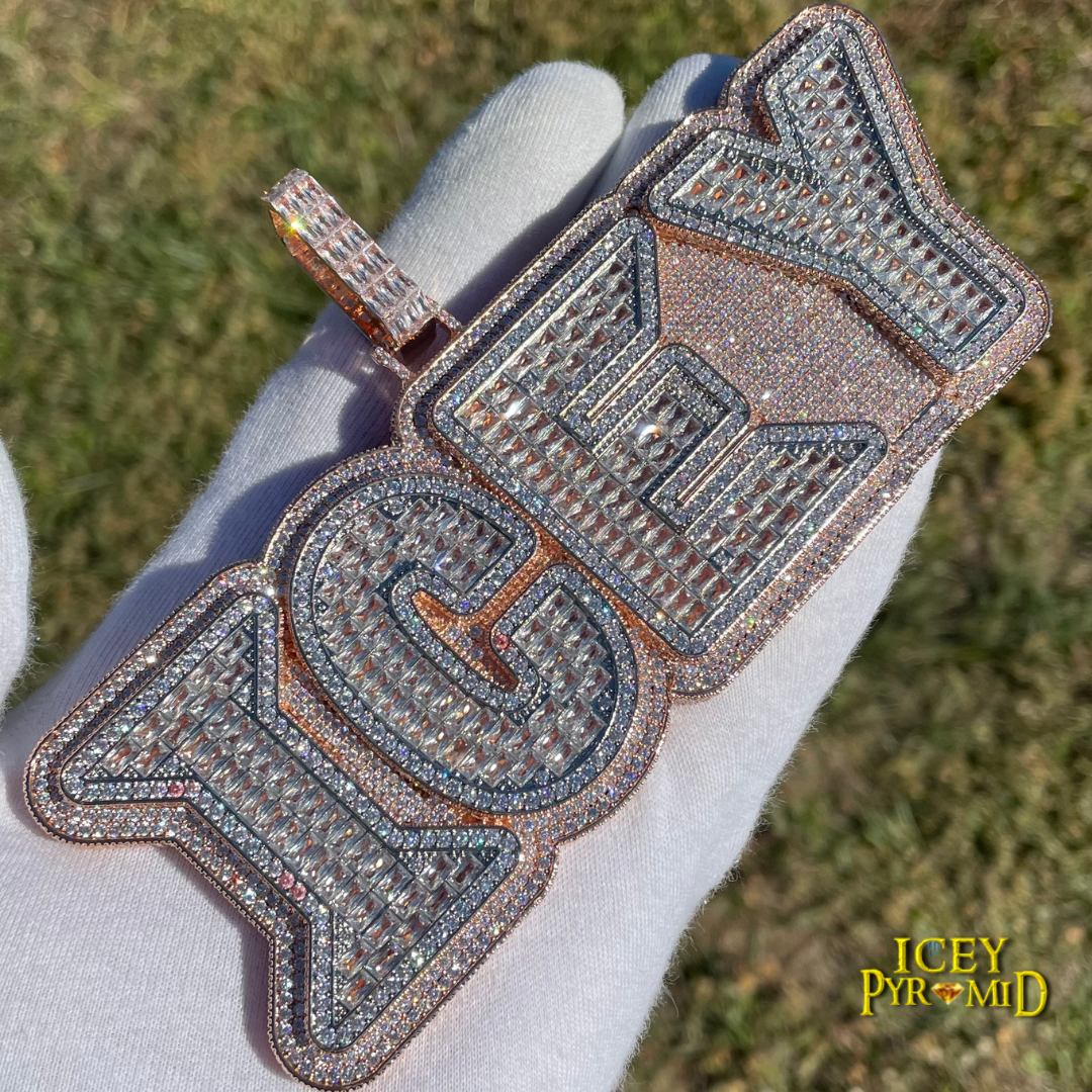 Lux Design Two Layers Iced Out Personalized Custom Name Necklace Pendant