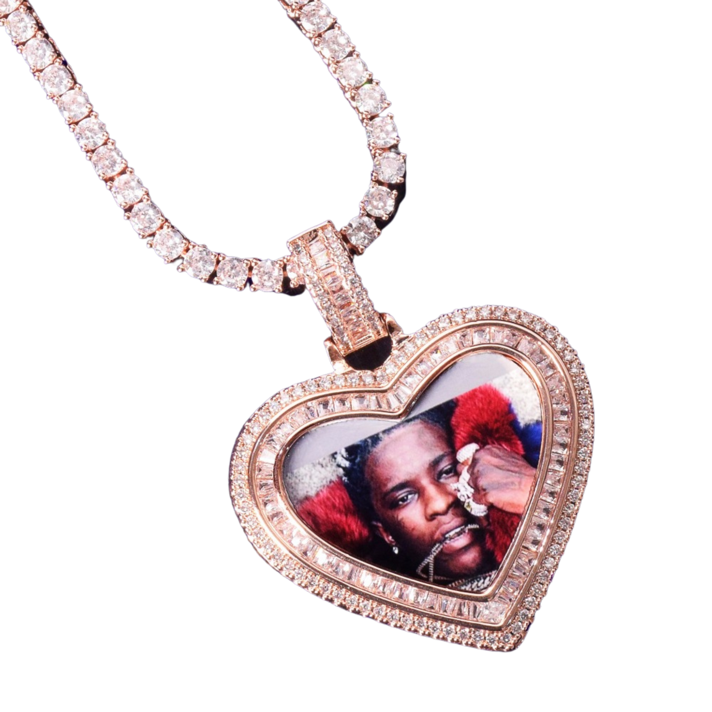 Heart Baguette Custom Photo Picture Pendant Necklace