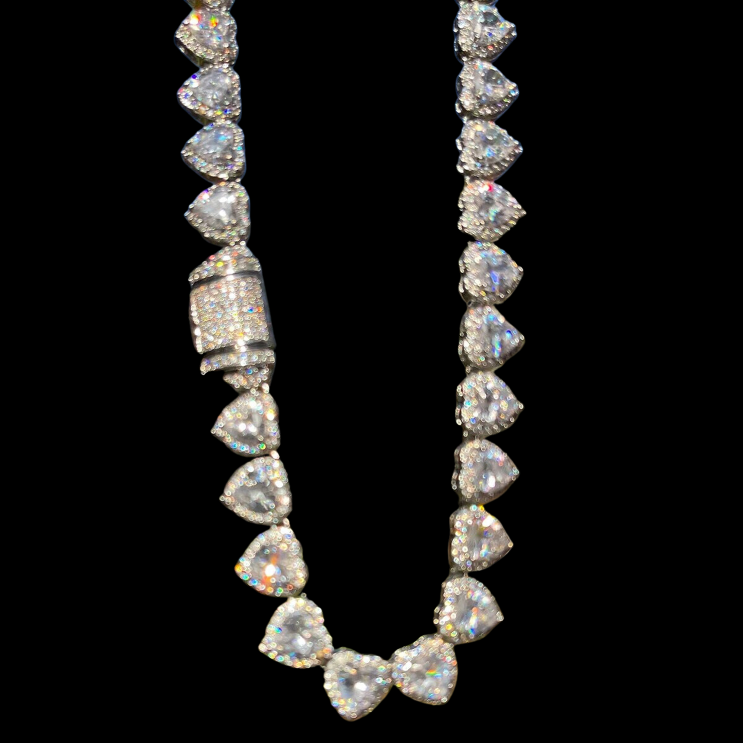 10MM Heart Shaped Clustered Iced Out Diamond Necklace Chain
