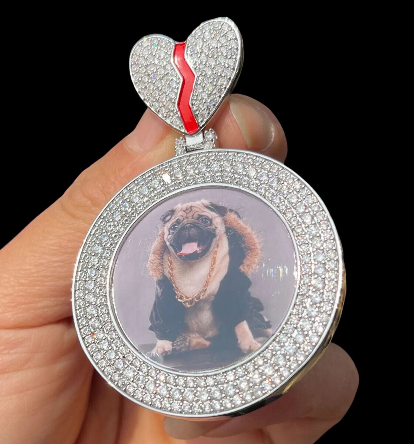 Triple Tennis Broken Heart Custom Photo Picture Pendant Necklace