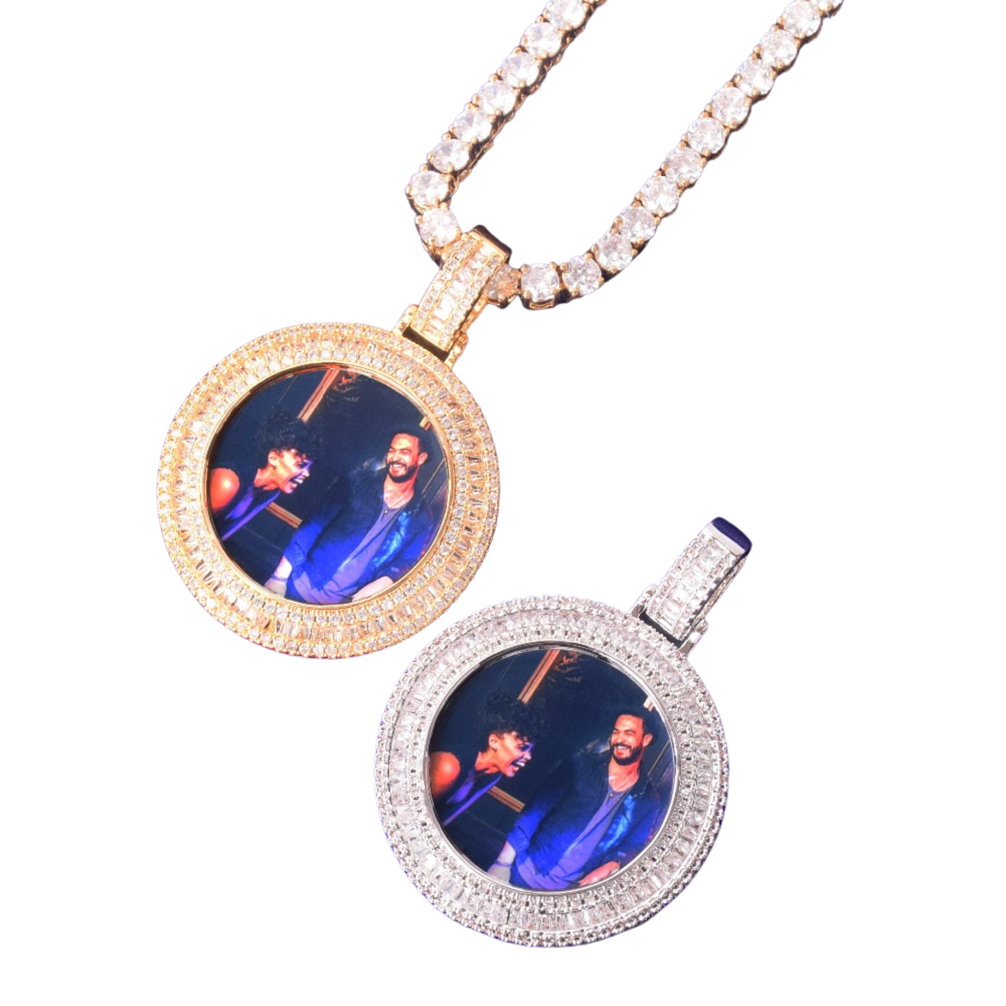 Baguette Cut Tennis Finish Custom Photo Picture Pendant Necklace