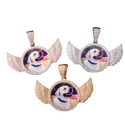 Wings Pave Charm Tennis Custom Photo Picture Pendant Necklace