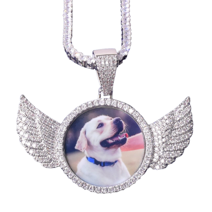 Wings Pave Charm Tennis Custom Photo Picture Pendant Necklace