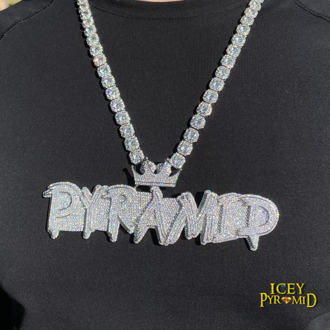 White Gold Edition Crown Bail Rapper Iced Out Personalized Custom Name Necklace Pendant