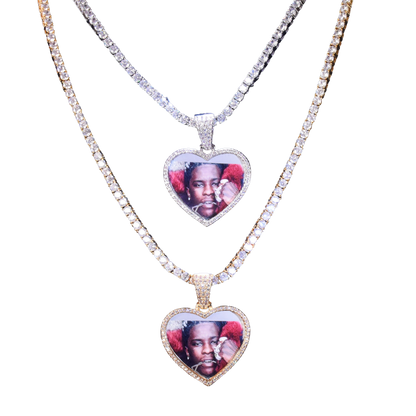 Heart Tennis Bail Solid Back Custom Photo Picture Pendant Necklace