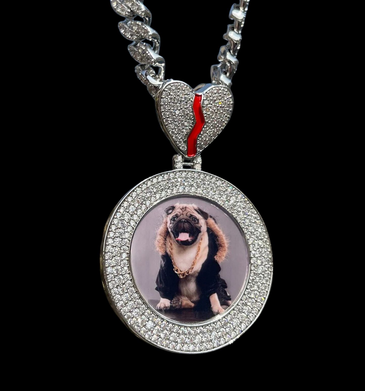 Triple Tennis Broken Heart Custom Photo Picture Pendant Necklace