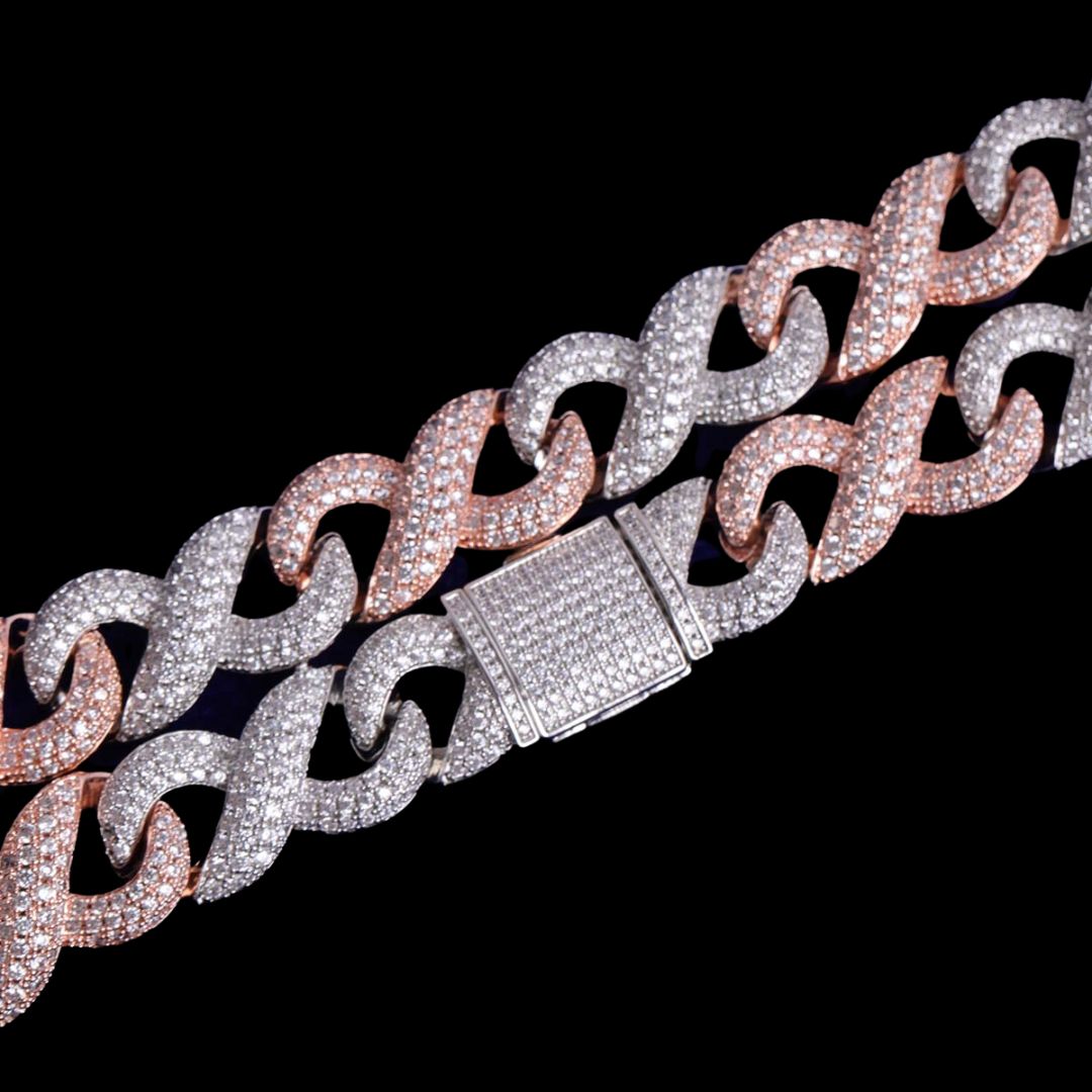 20MM Two Tone Infinity Iced Out Diamond Necklace Chain