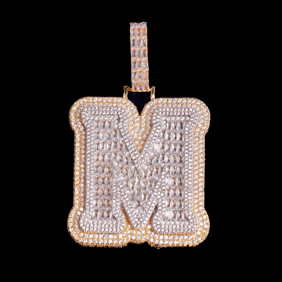 Iced and Diamond Two Layers Iced Out Initial Custom Name Necklace Pendant