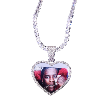 Heart Tennis Bail Solid Back Custom Photo Picture Pendant Necklace
