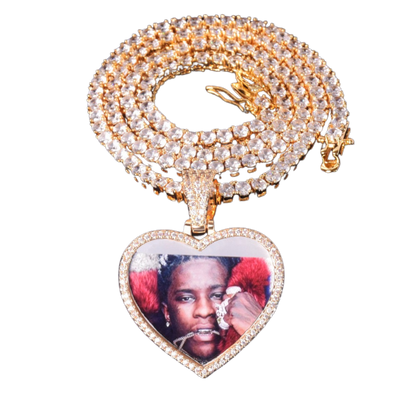 Heart Tennis Bail Solid Back Custom Photo Picture Pendant Necklace