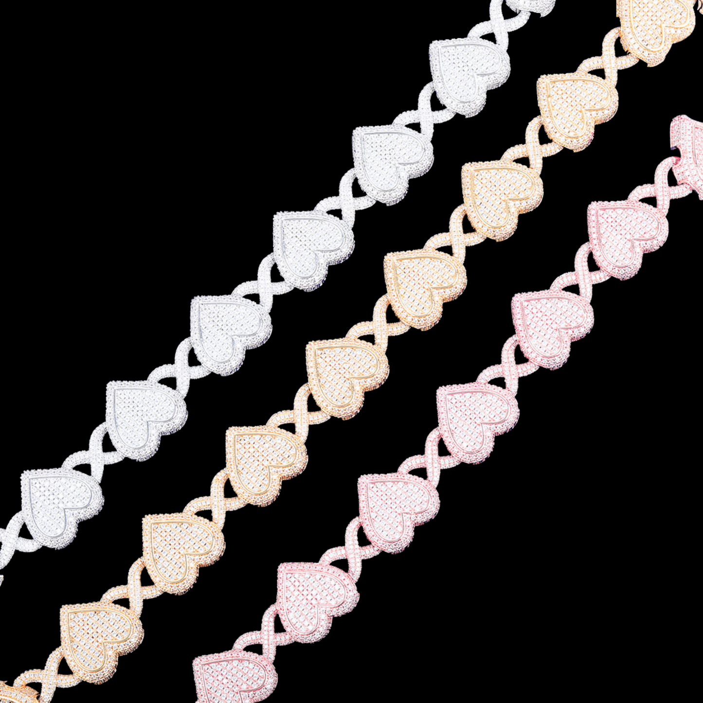 13MM Infinity Heart Iced Out Diamond Necklace Chain