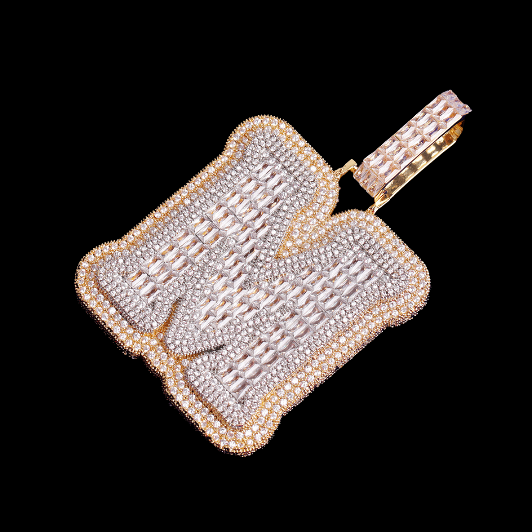 Iced and Diamond Two Layers Iced Out Initial Custom Name Necklace Pendant