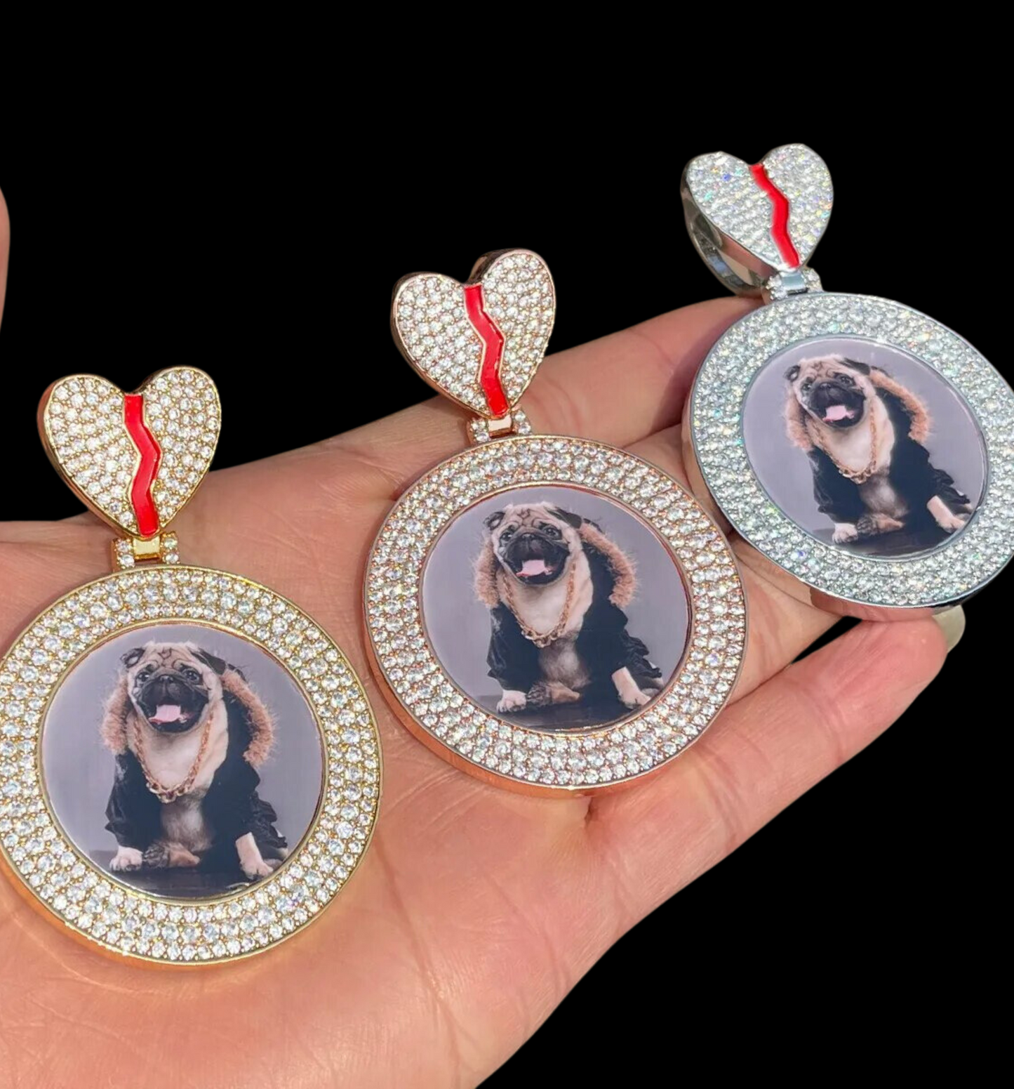 Triple Tennis Broken Heart Custom Photo Picture Pendant Necklace