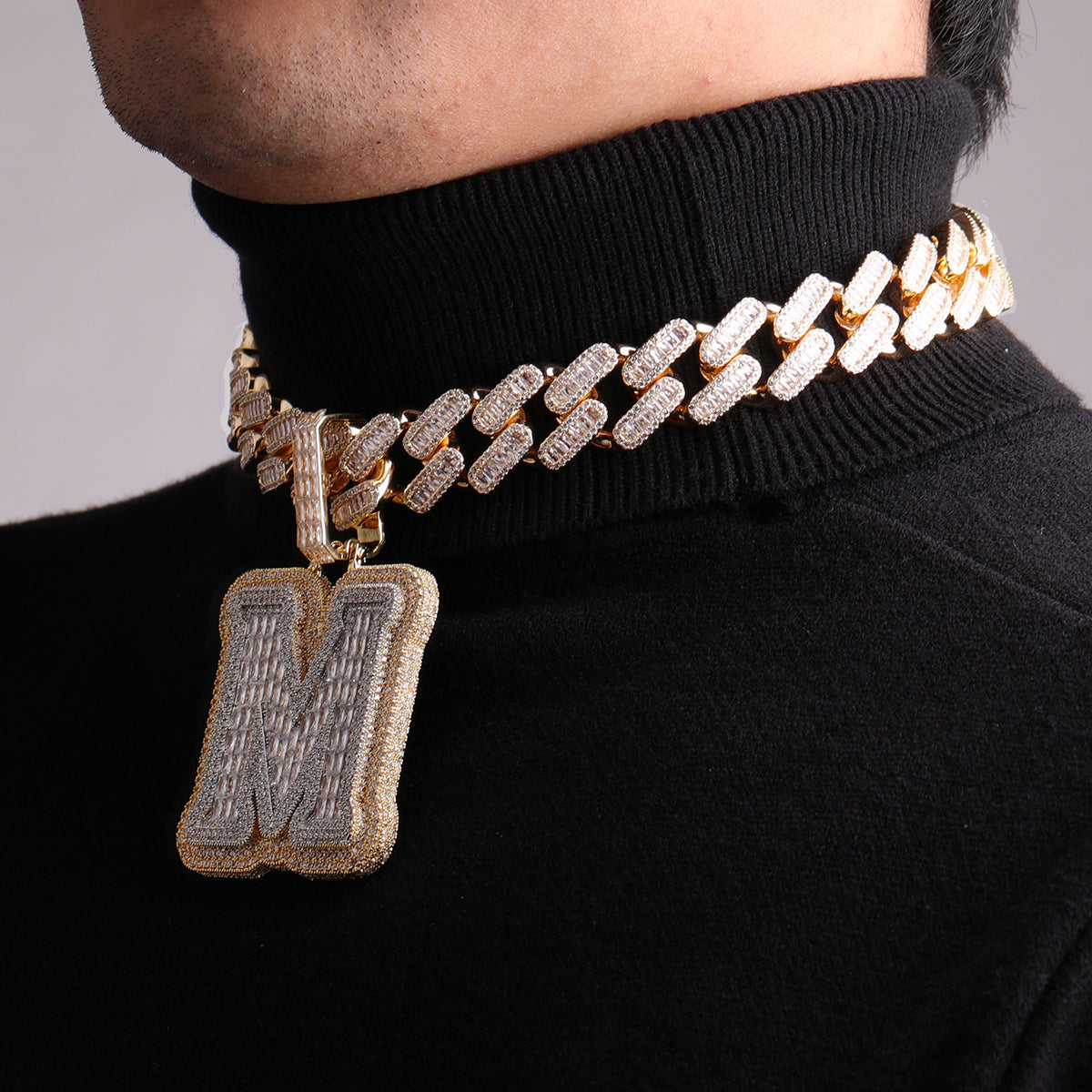 Iced and Diamond Two Layers Iced Out Initial Custom Name Necklace Pendant