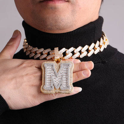 Iced and Diamond Two Layers Iced Out Initial Custom Name Necklace Pendant
