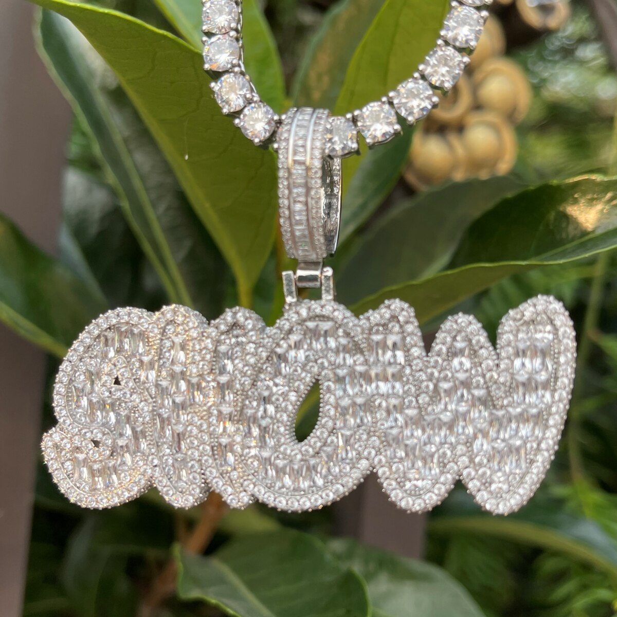Baguette Shine Iced Out Personalized Custom Name Necklace Pendant
