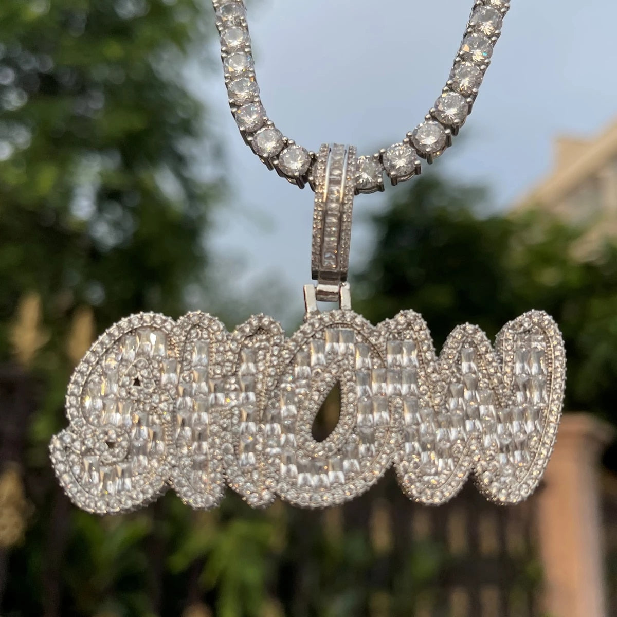 Baguette Shine Iced Out Personalized Custom Name Necklace Pendant