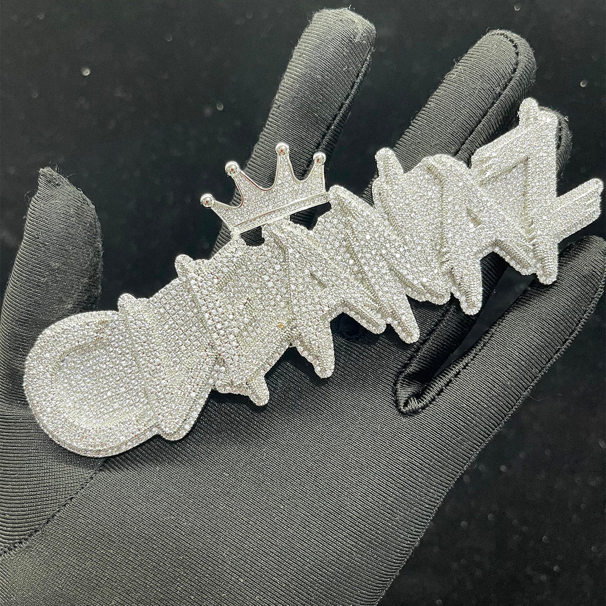 White Gold Edition Crown Bail Rapper Iced Out Personalized Custom Name Necklace Pendant