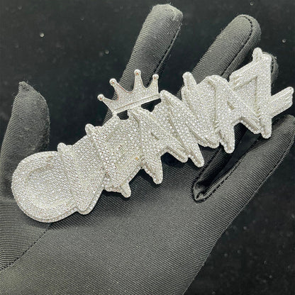 White Gold Edition Crown Bail Rapper Iced Out Personalized Custom Name Necklace Pendant