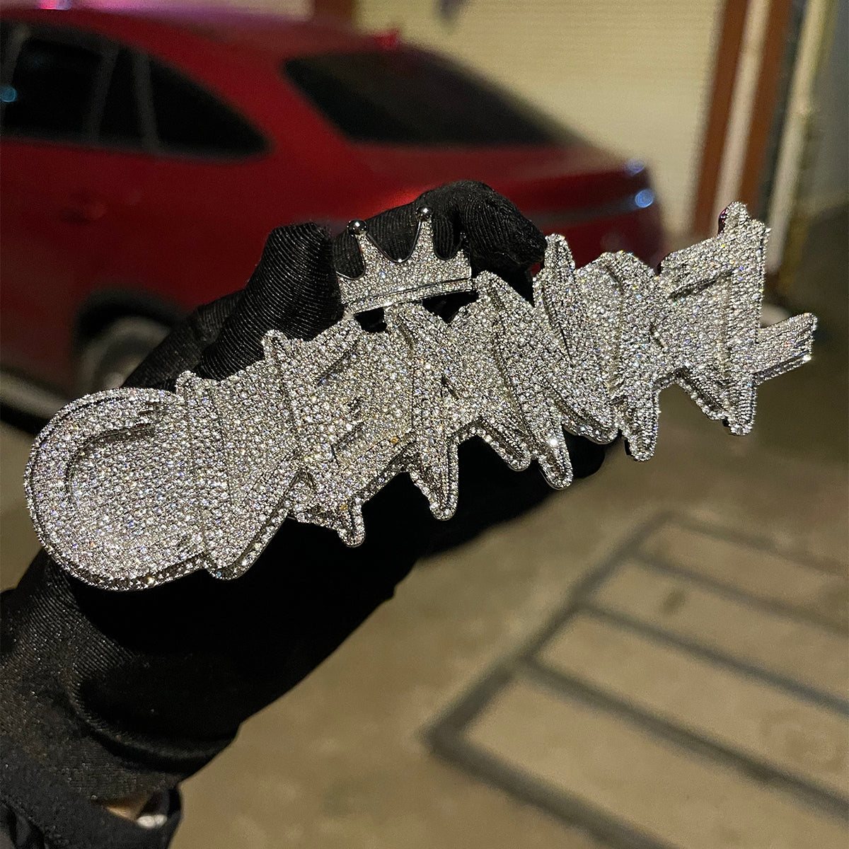 White Gold Edition Crown Bail Rapper Iced Out Personalized Custom Name Necklace Pendant