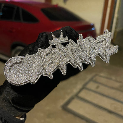 White Gold Edition Crown Bail Rapper Iced Out Personalized Custom Name Necklace Pendant