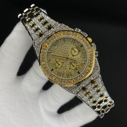 Chronograph Roman Numerals Iced Out Diamond Watch