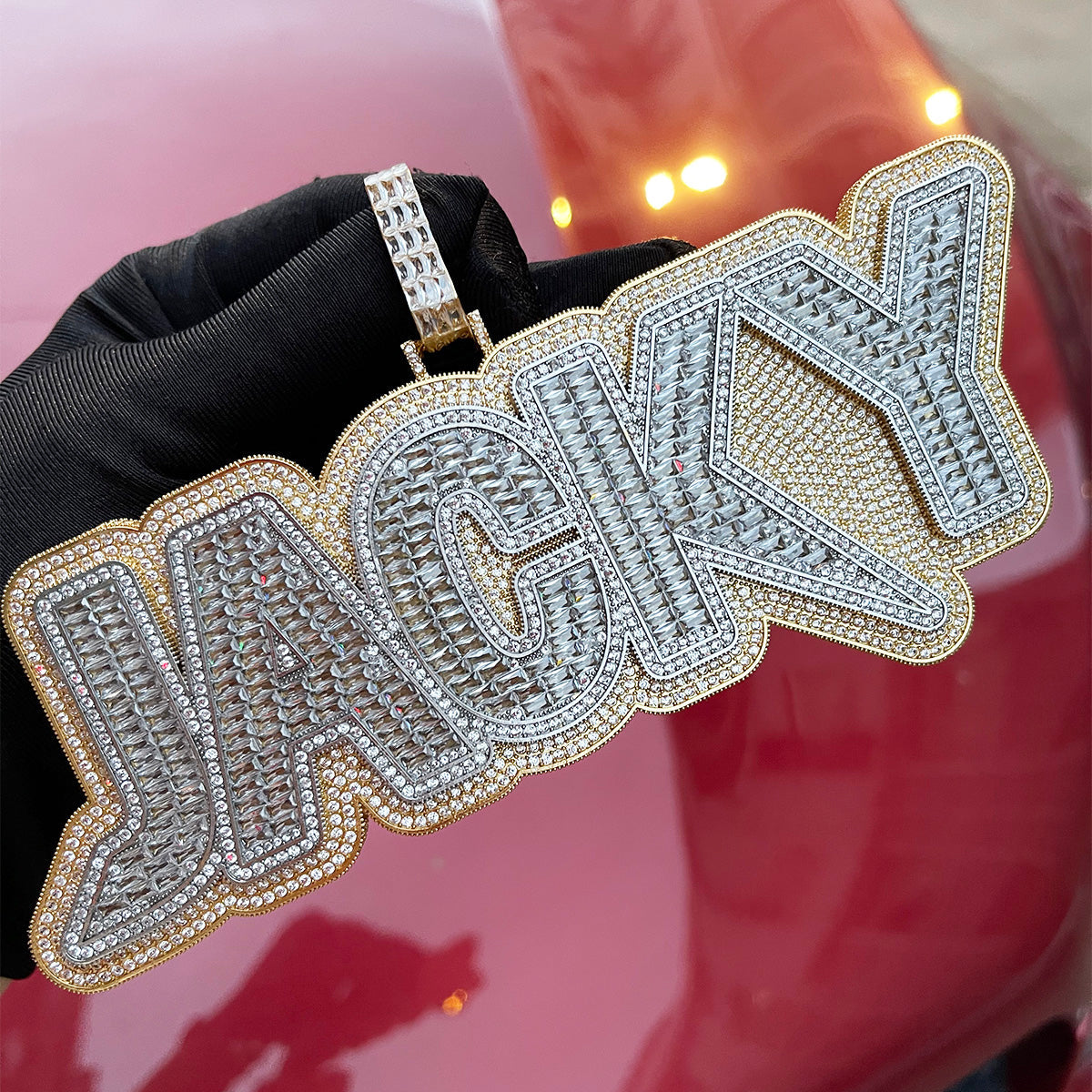 Duo Color Two Layers Iced Out Personalized Custom Name Necklace Pendant