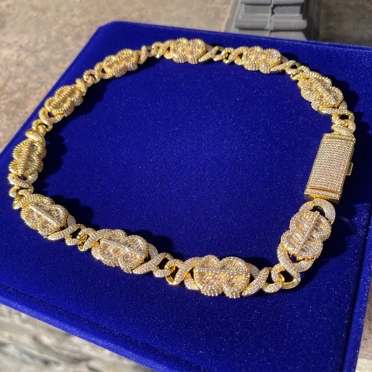 10MM Dollar Sign and Infinity Link Iced Out Diamond Necklace Chain