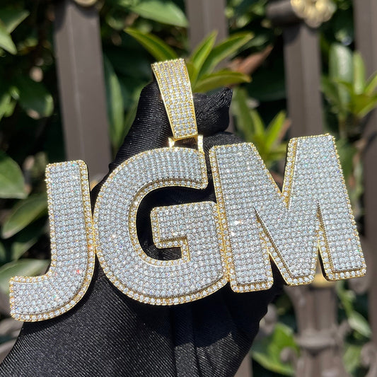 Two Layers Solid Clear Font Iced Out Personalized Custom Name Necklace Pendant