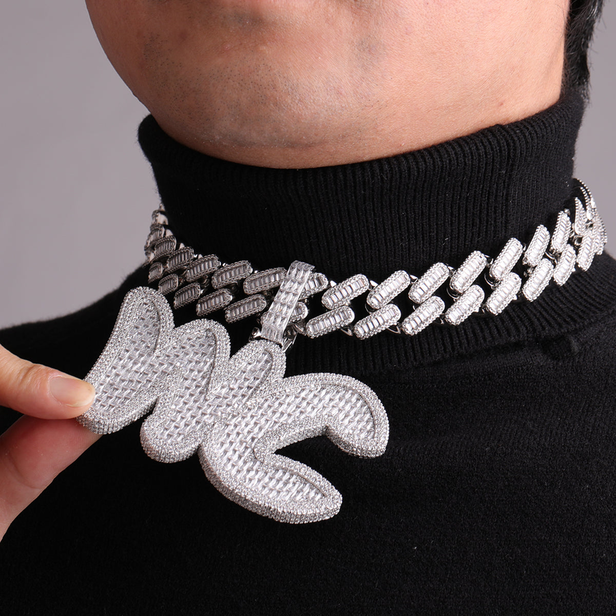 Big Baguette Iced Out Personalized Custom Name Necklace Pendant