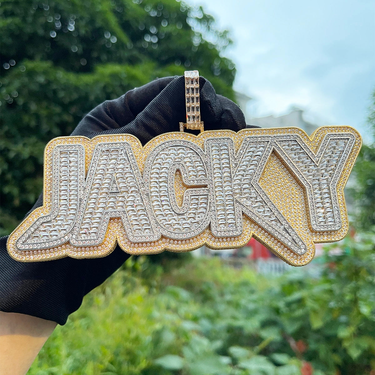 Duo Color Two Layers Iced Out Personalized Custom Name Necklace Pendant