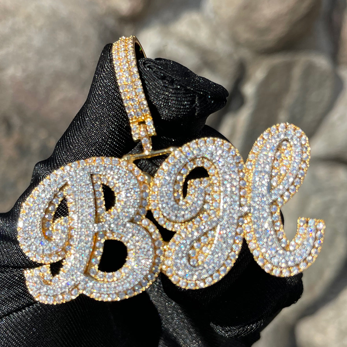 Royal Script Letters Iced Out Personalized Custom Name Necklace Pendant