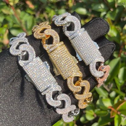 18mm Infinity Link Double Clasp Iced Out Diamond Bracelet