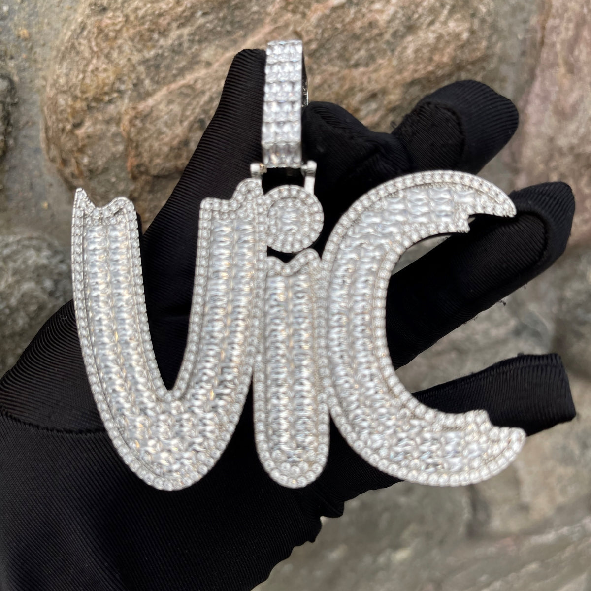 Baguette Impression Iced Out Personalized Custom Name Necklace Pendant