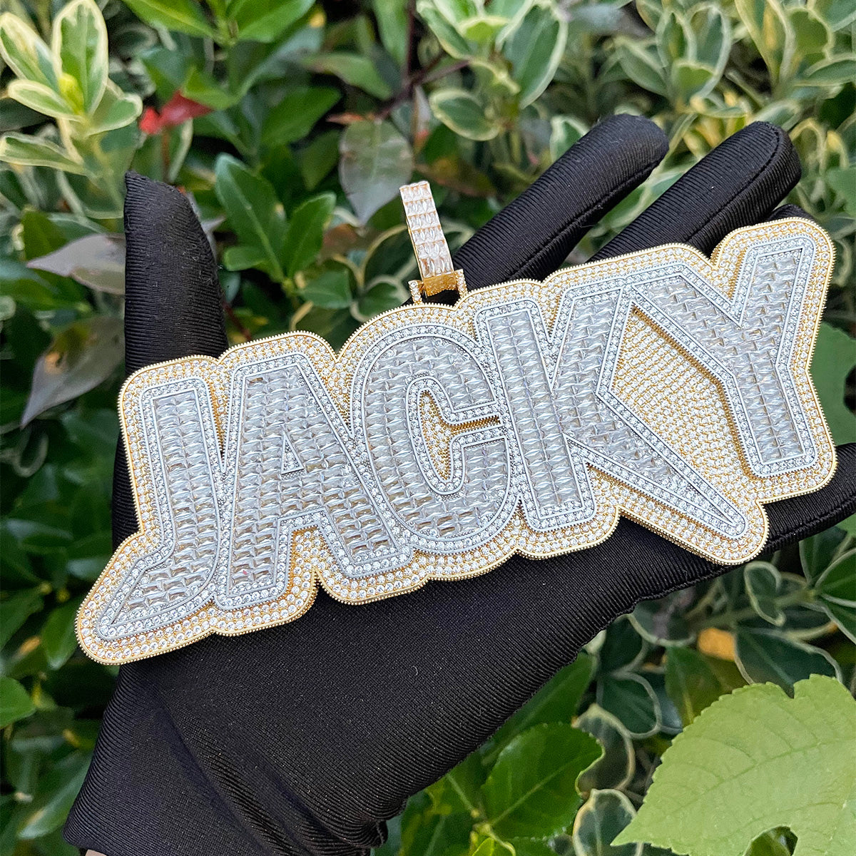 Duo Color Two Layers Iced Out Personalized Custom Name Necklace Pendant