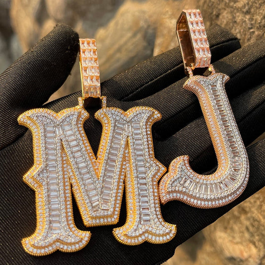 Sharp Cursive Iced Out Initial Custom Name Necklace Pendant