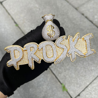 Ultra Money Bag Bail Iced Out Personalized Custom Name Necklace Pendant
