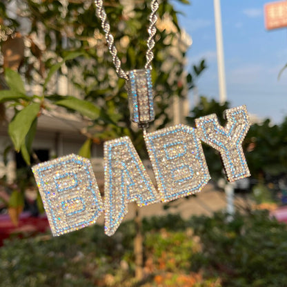 Special Blue Iced Out Personalized Custom Name Necklace Pendant