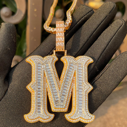 Sharp Cursive Iced Out Initial Custom Name Necklace Pendant