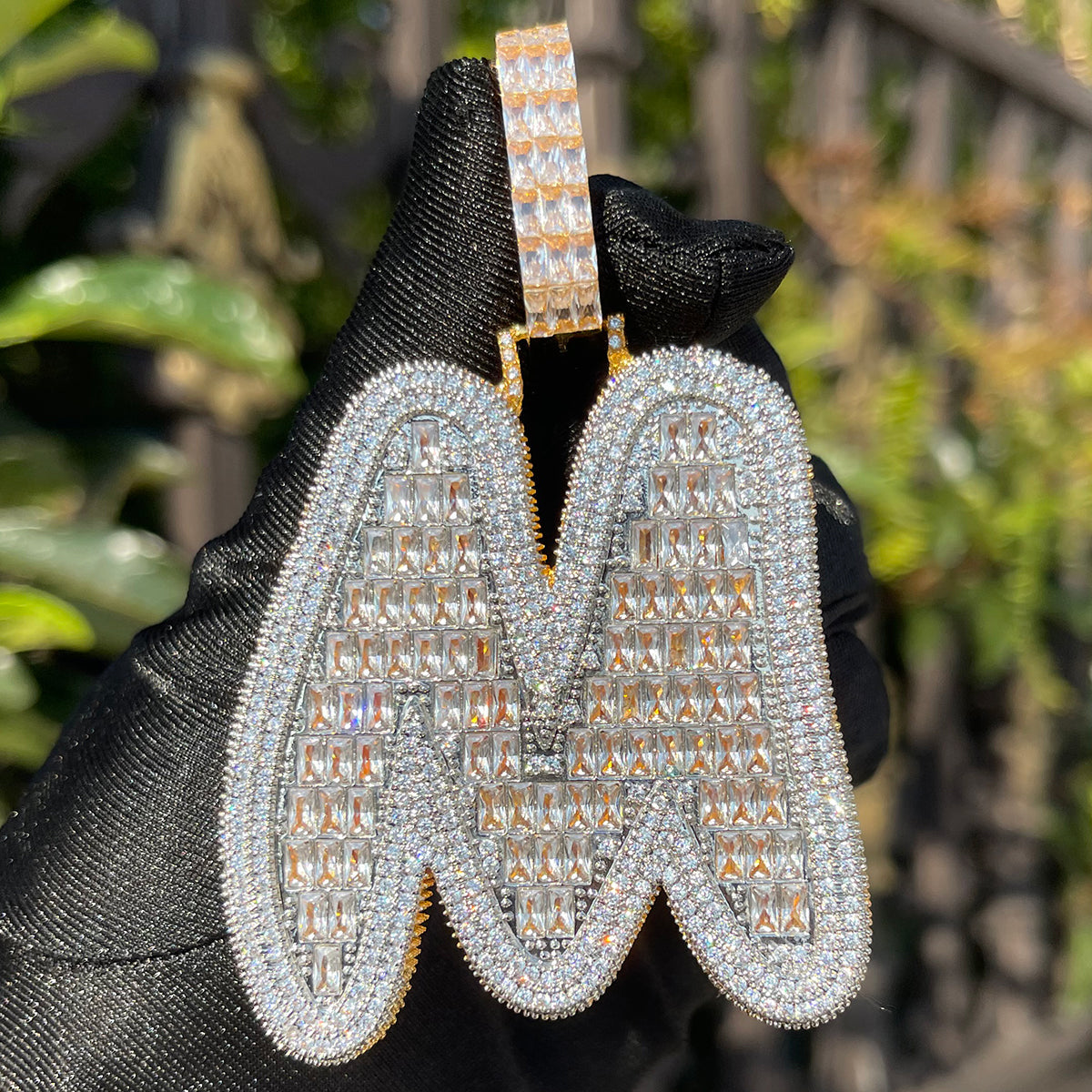 Baguette and Diamond Iced Out Initial Custom Name Necklace Pendant