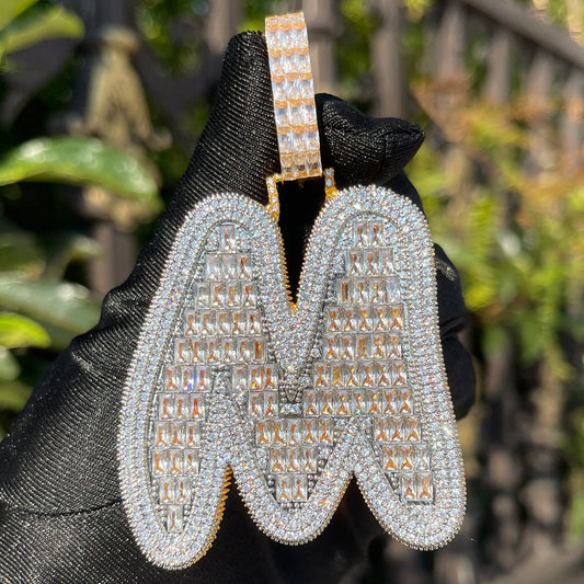 Baguette and Diamond Iced Out Initial Custom Name Necklace Pendant