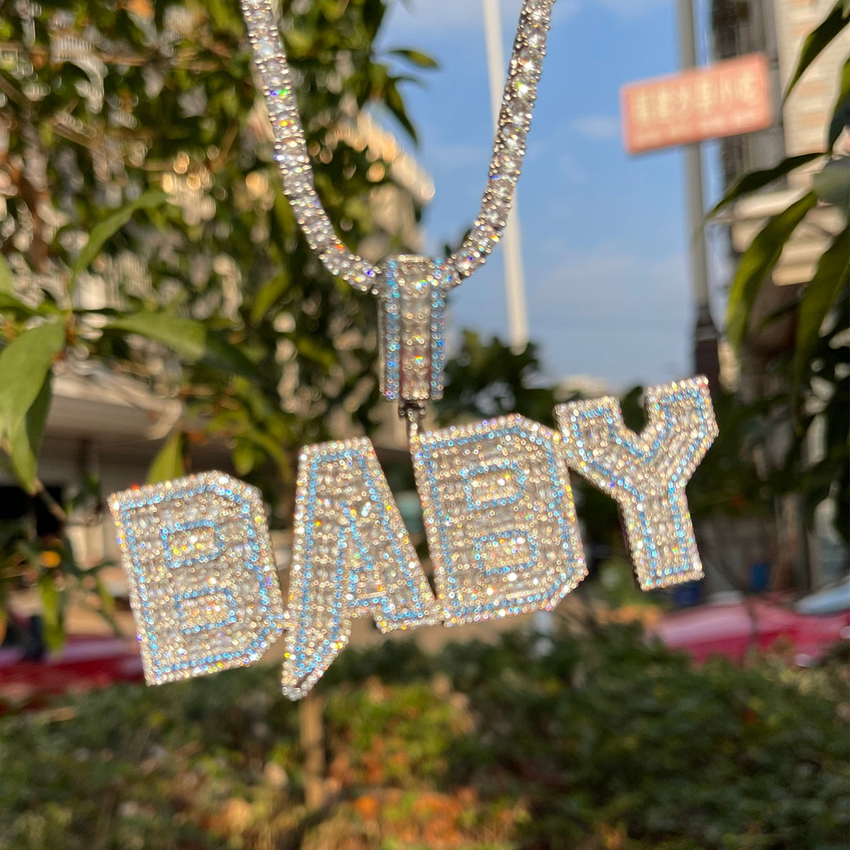 Special Blue Iced Out Personalized Custom Name Necklace Pendant