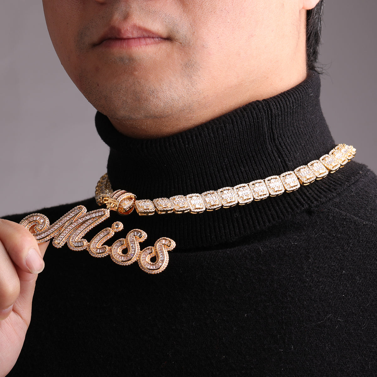 Signature Script Style Iced Out Personalized Custom Name Necklace Pendant