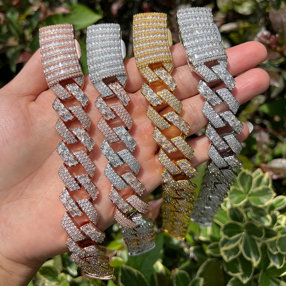 13MM Duo Stones Baguette Clasp Iced Out Diamond Bracelet