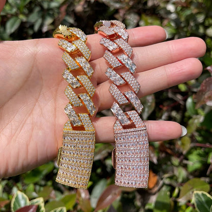 13MM Duo Stones Baguette Clasp Iced Out Diamond Bracelet